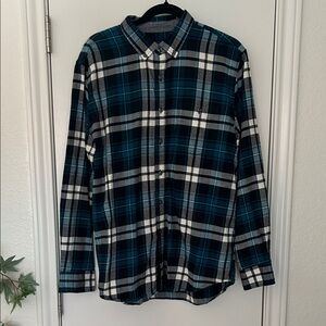 Sears Teal and Black Plaid Flannel Shirt